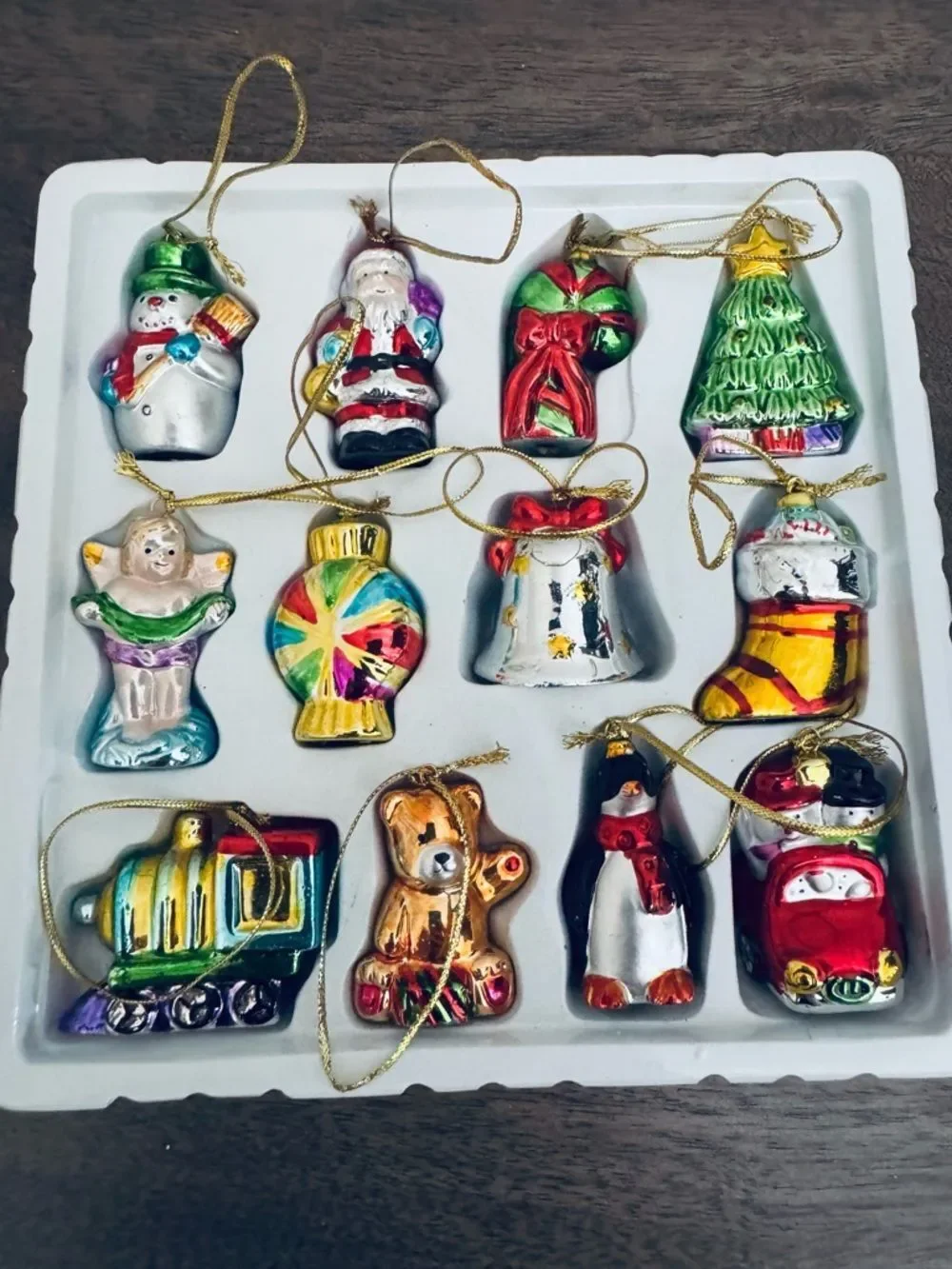 Vintage Multi Silver Christmas Figurine Ornaments 12-pc Set